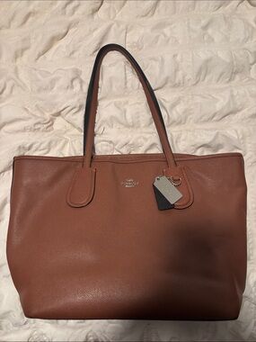 Coach Chestnut Pebbled Leather Tote with Signature Tags